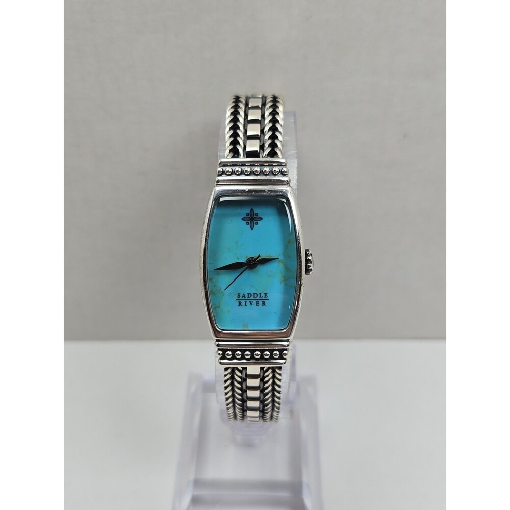 Vintage Saddle River Womens Turquoise Dial Silver Tone Tonneau Watch New Battery